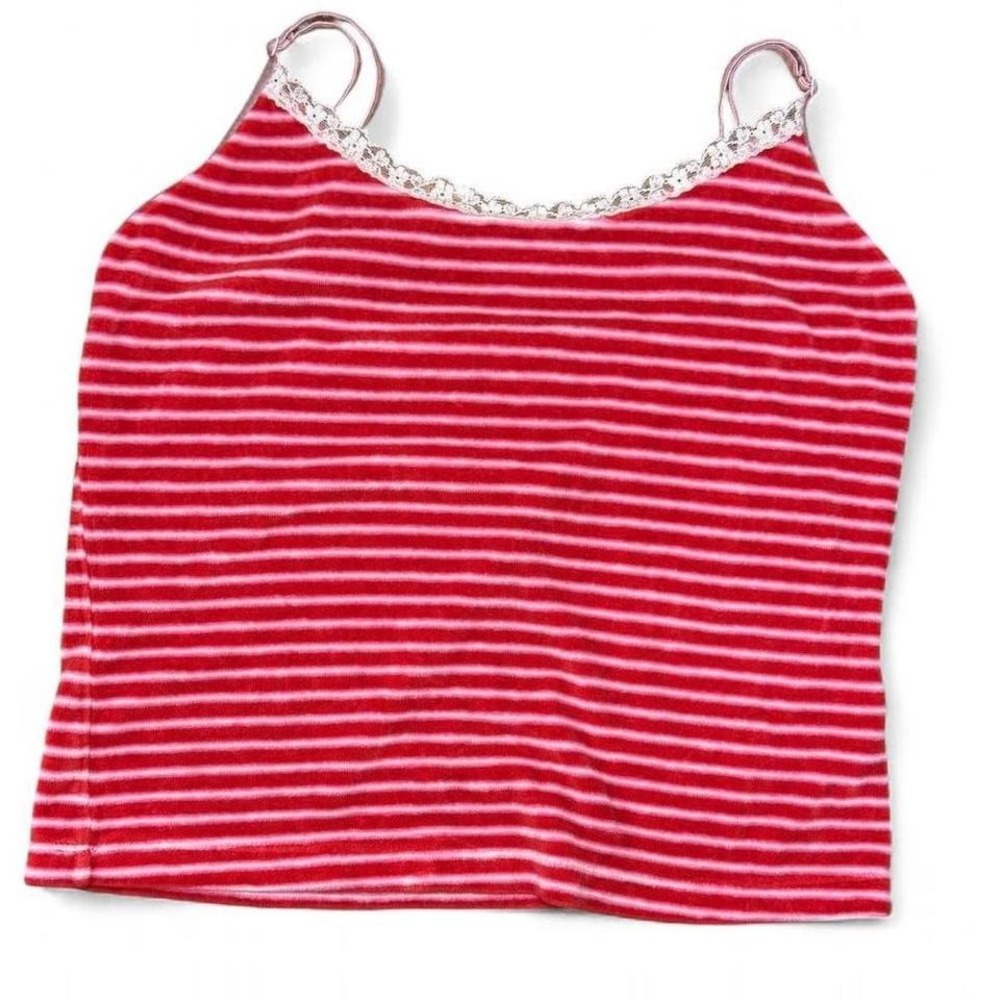 Crushed velvet Victoria's Secret cropped red and white tank top with lace size M